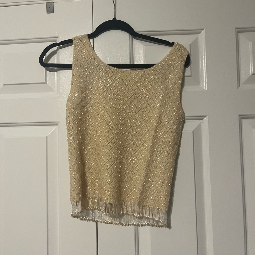 Cream and Yellow Tank Top with Textured Fabric